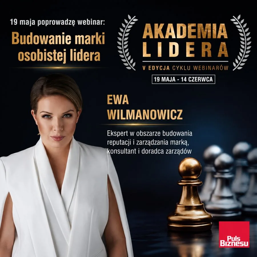 Plakat webinaru Akademii Lidera z Ewą Wilmanowicz